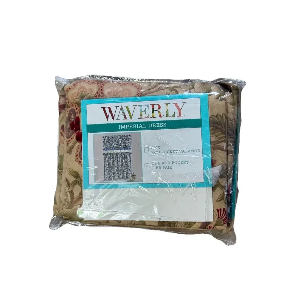 Set of 4 New Waverly Imperial Dress Curtains Short Cafe Valances Tan Floral